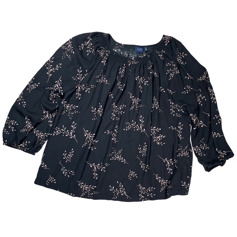 Kaari Blue Women's Black Pink Floral Print Blouse Sz Large‎ Office Career Work